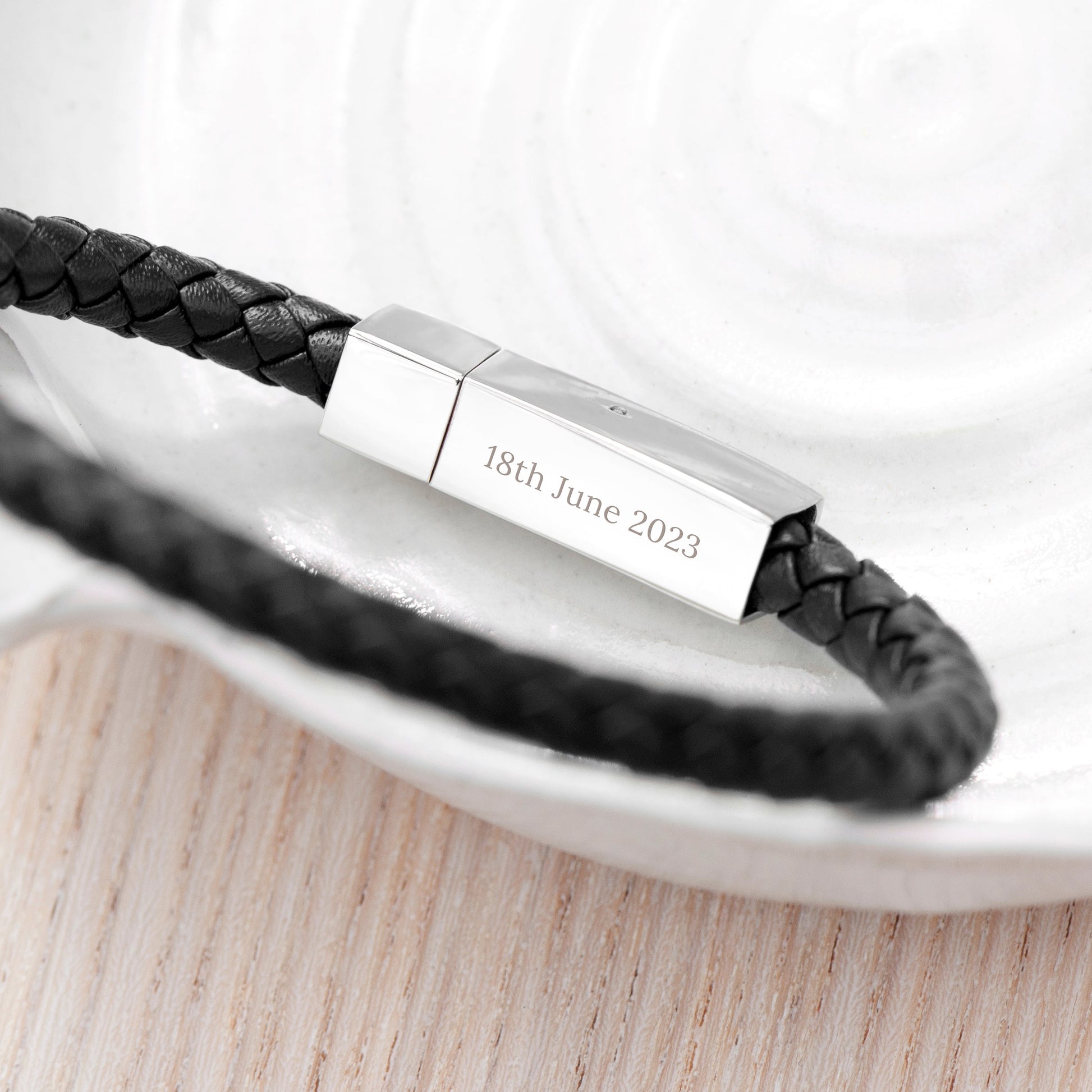 Personalised Men's Leather Celtic Trinity Bracelet with Tube Clasp