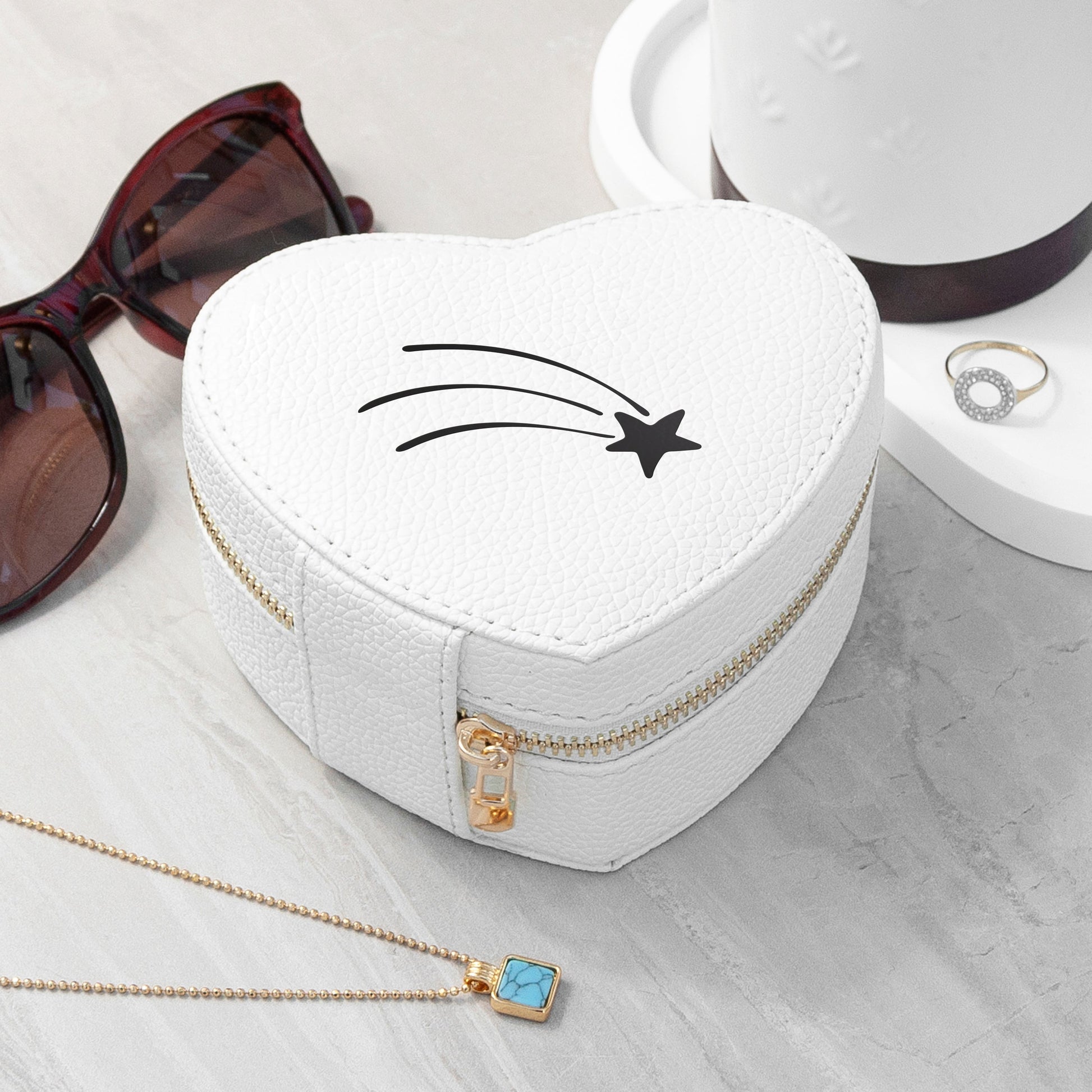 Customisable Shooting Star White Heart Jewellery Case