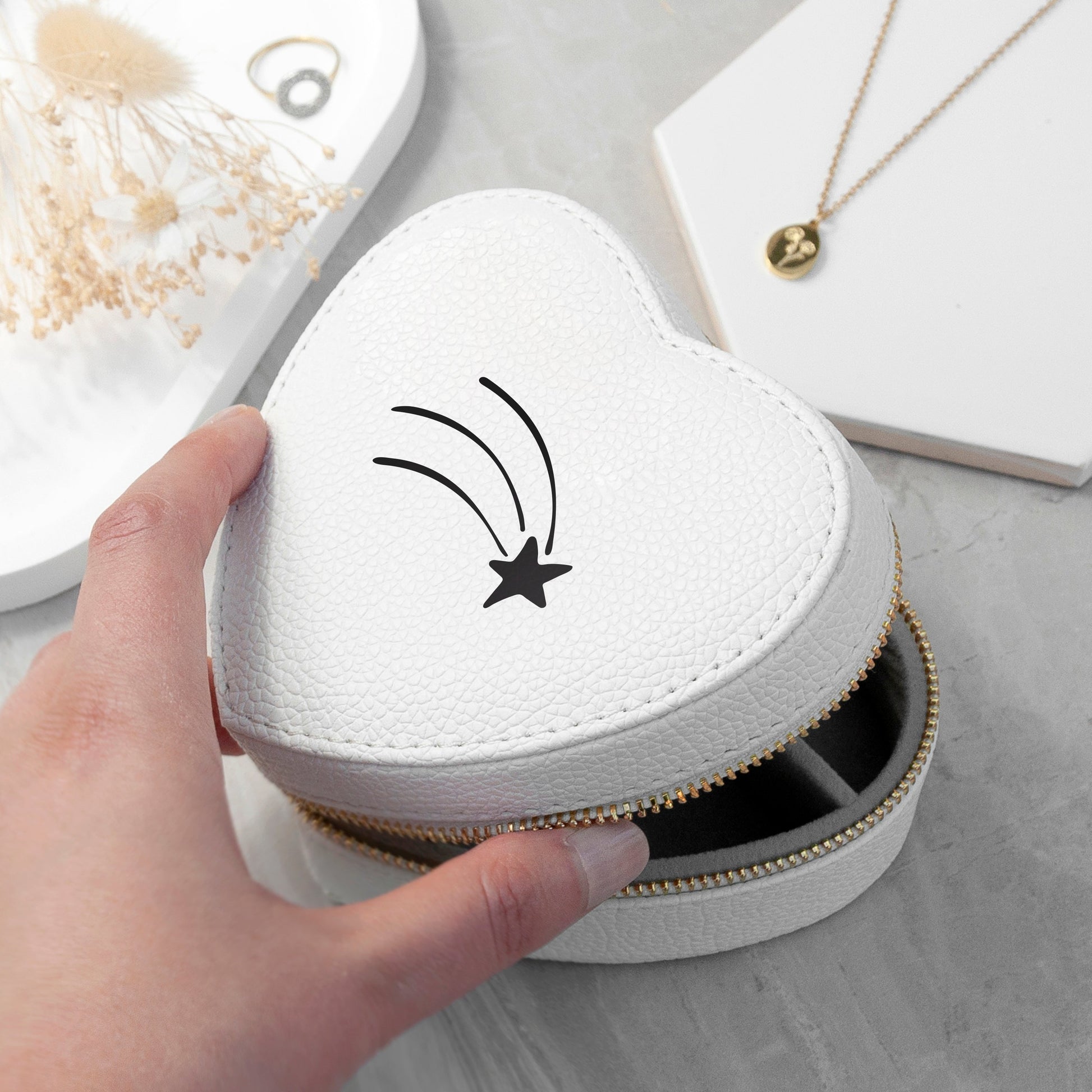 Customisable Shooting Star White Heart Jewellery Case