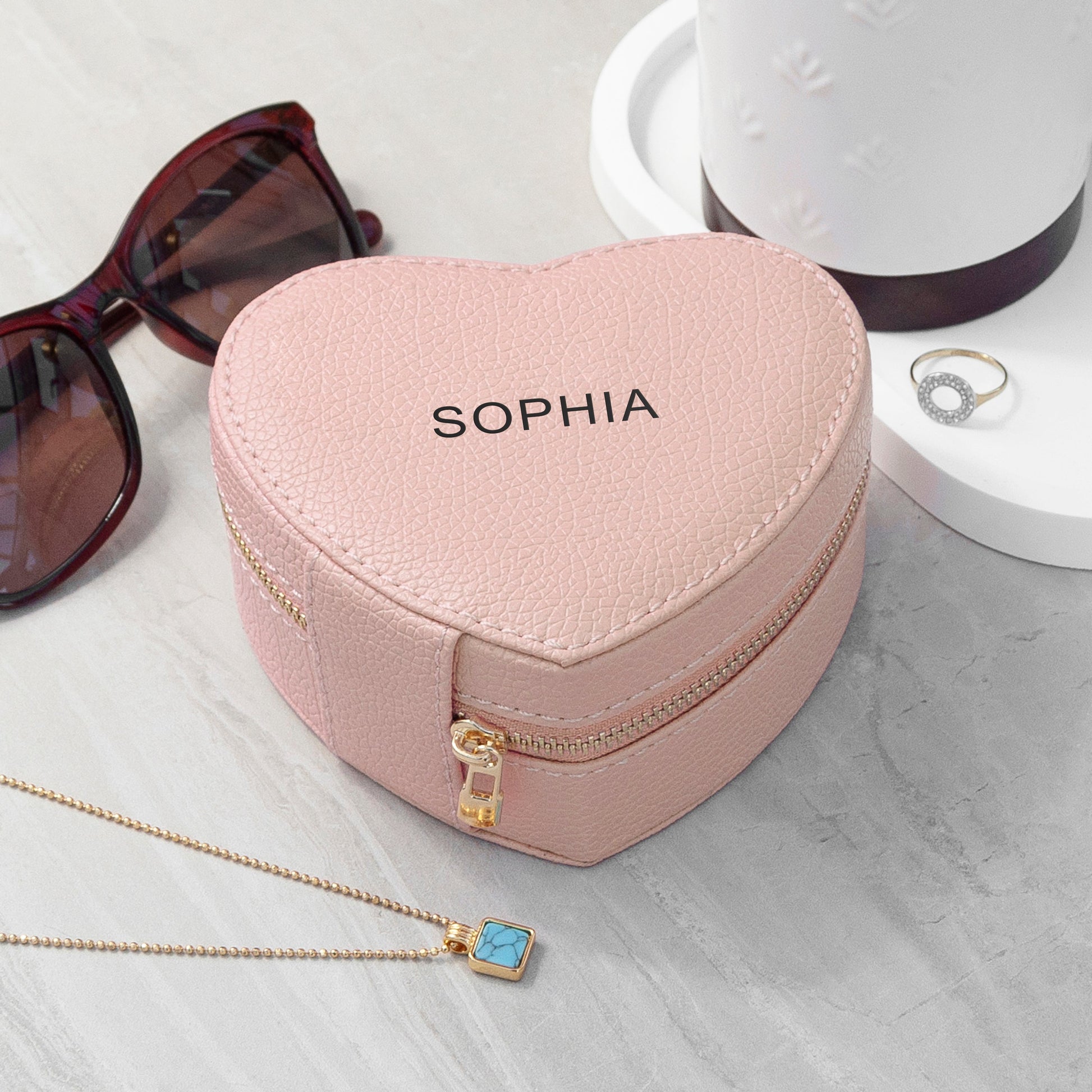 Personalised Bold Message Pink Heart Jewellery Case