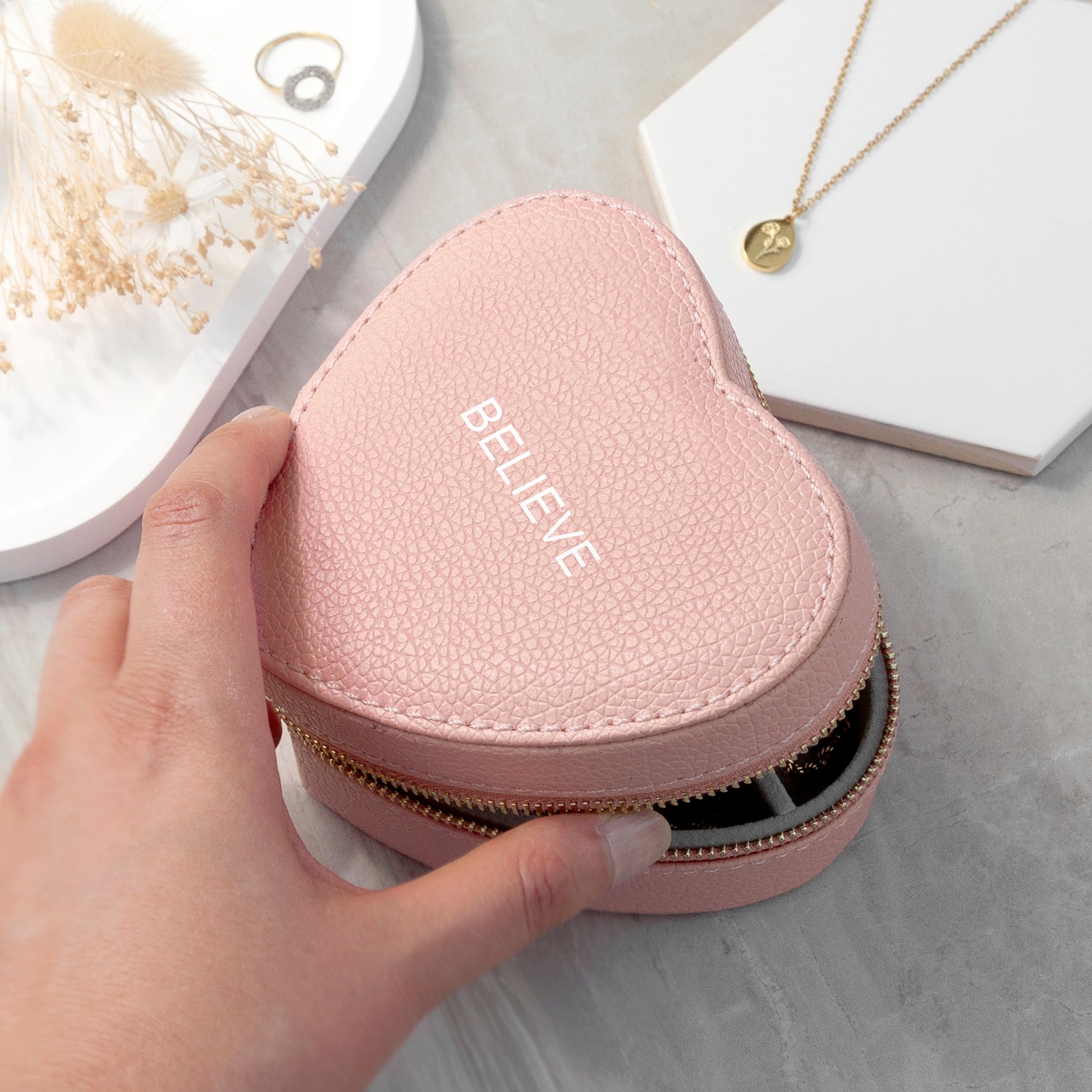 Personalised Bold Message Pink Heart Jewellery Case