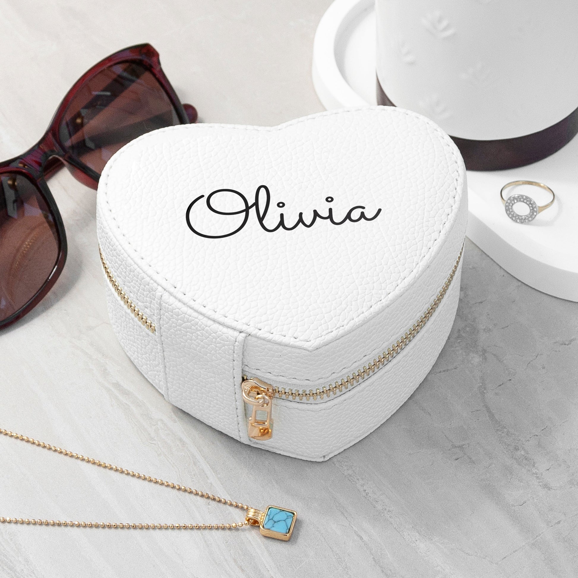 Personalised White Heart Jewellery Case