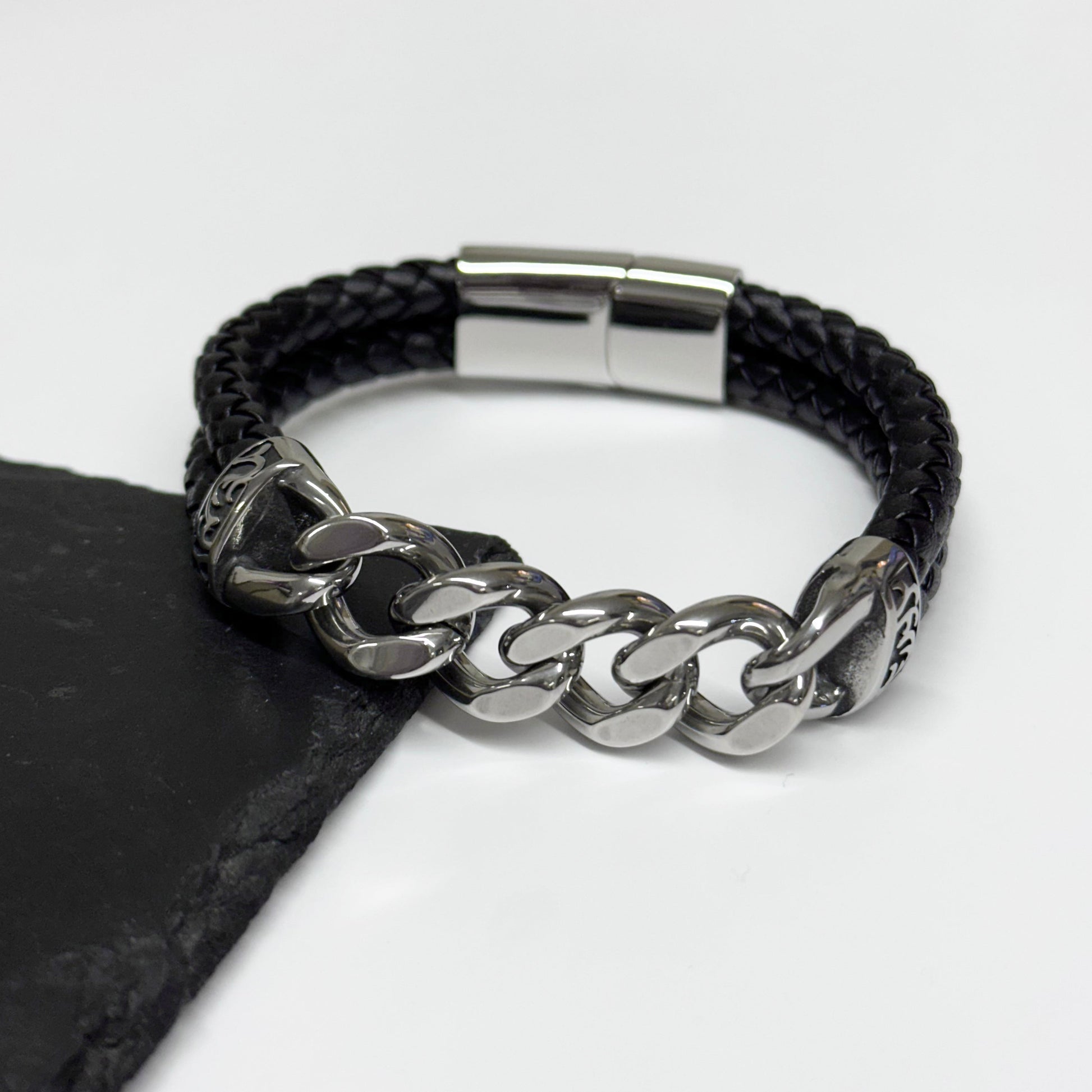 Personalised Urban Steel Leather Bracelet for Men