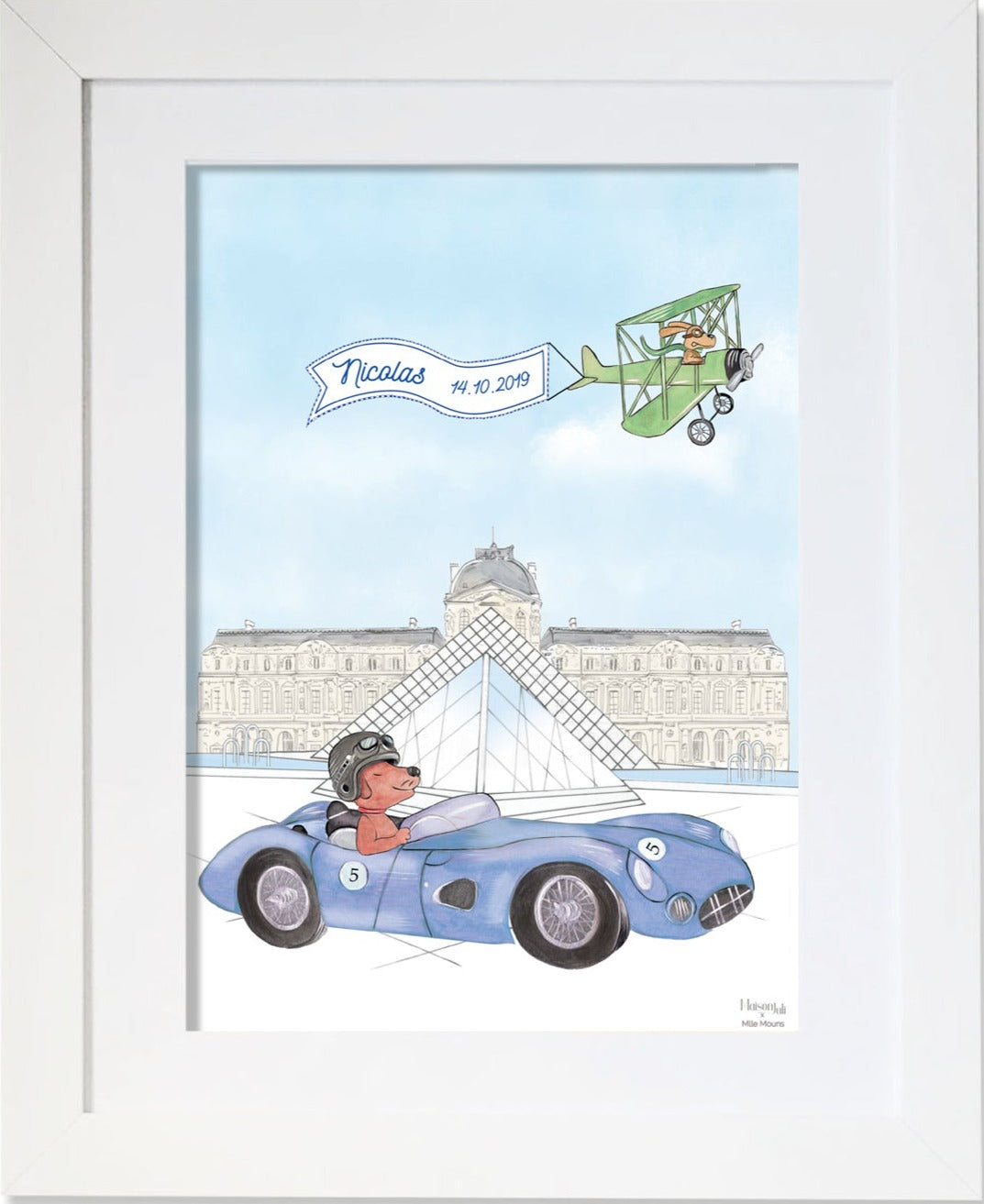 Personalised Sports Car Dog Driving Nursery Print