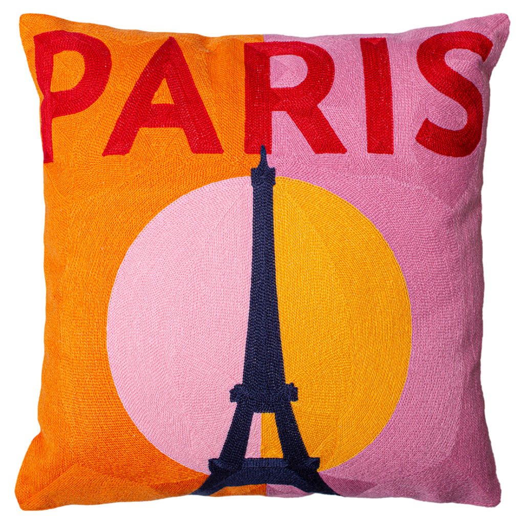 Paris Needlepoint Cushion Pink and Orange