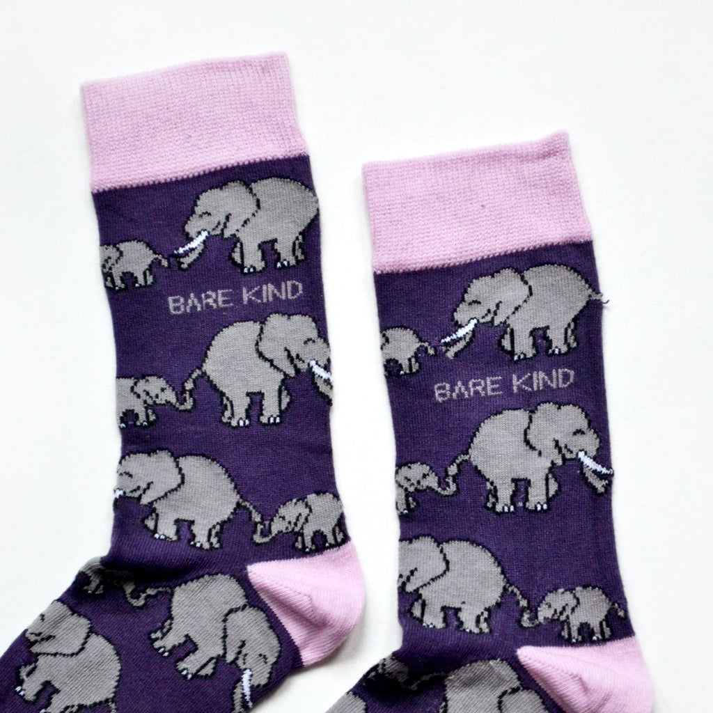 Save the Elephants Bamboo Socks in Purple