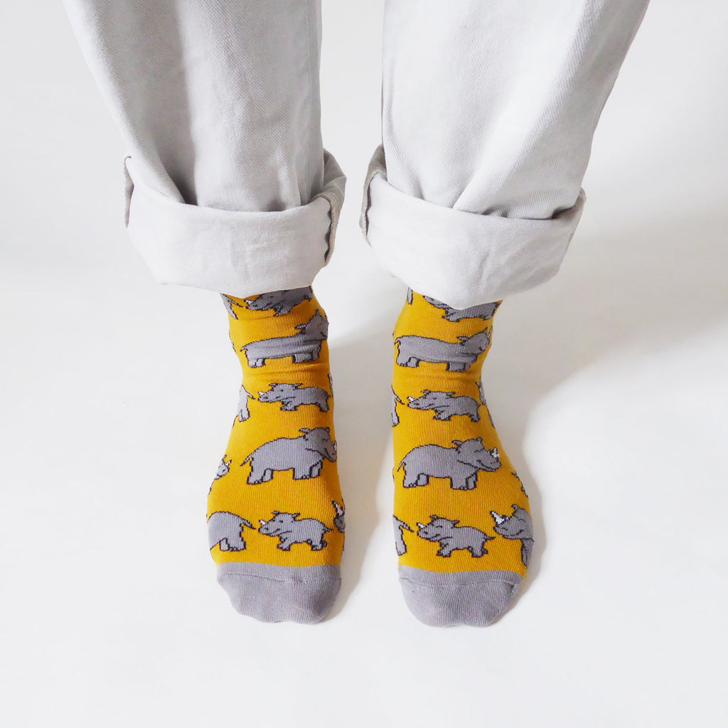 Save the Rhinos Bamboo Socks in Sunshine Yellow