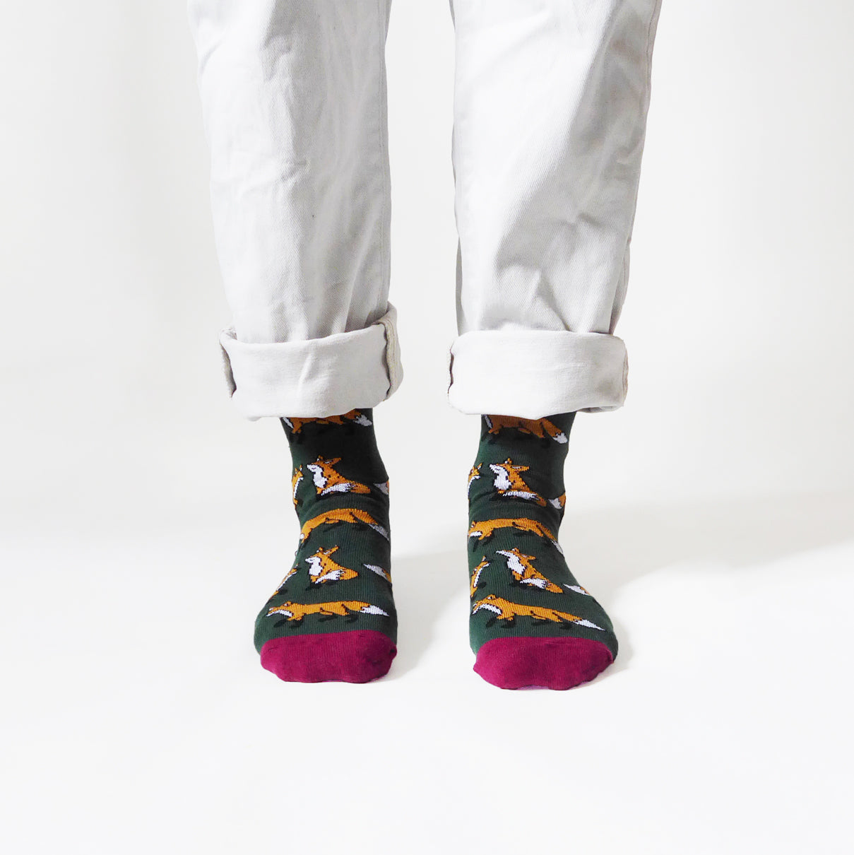 Save the Foxes Bamboo Socks in Forest Green