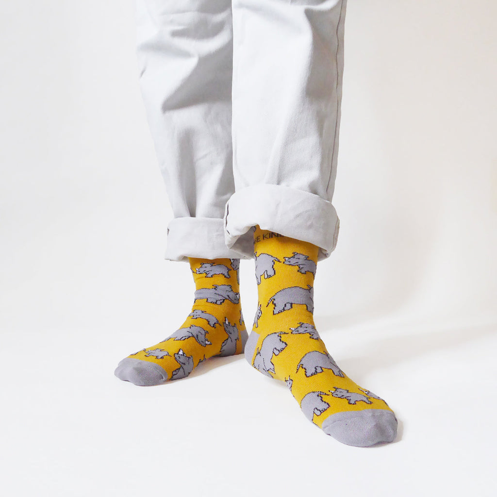 Save the Rhinos Bamboo Socks in Sunshine Yellow