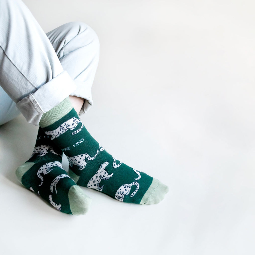 Save the Snow Leopards Bamboo Socks in Sea Green