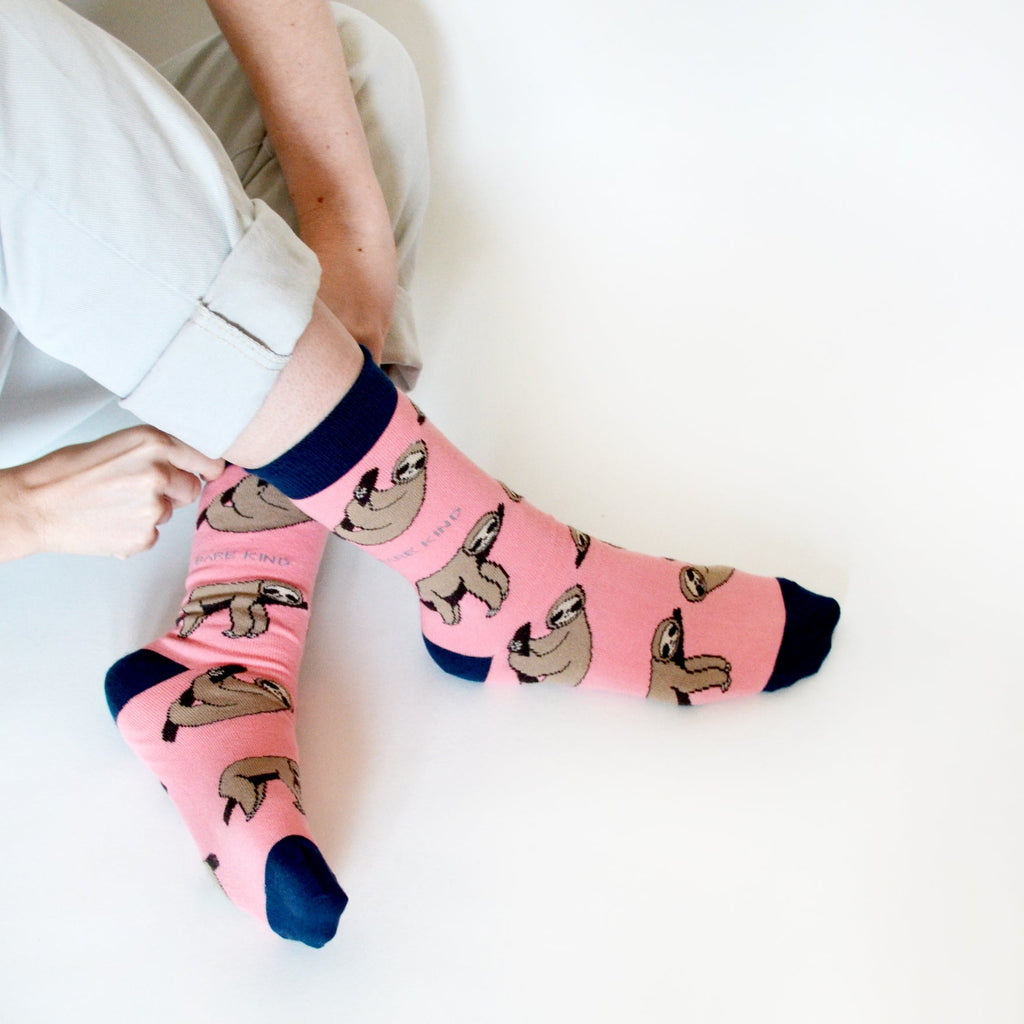 Save the Sloths Bamboo Socks in Pink
