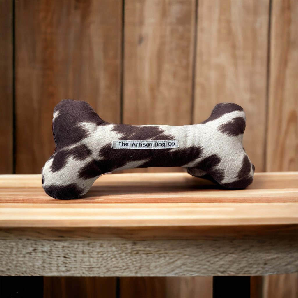 Handcrafted Squeaky Dog Bone Toy in Choice of Fabrics