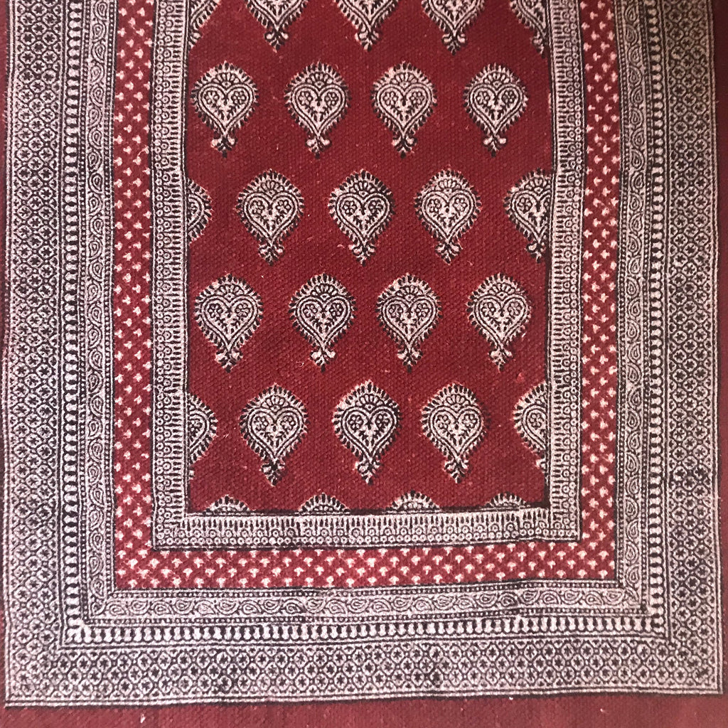 Paisley Jaal Hand Block Print Rug in Red and White