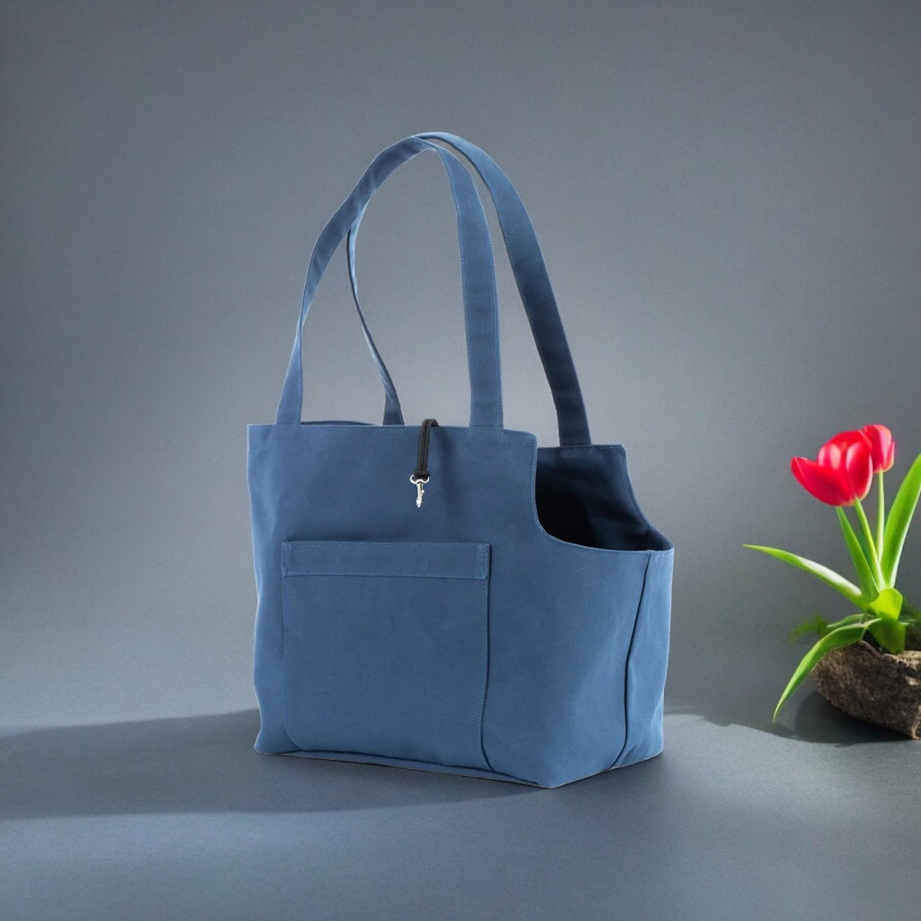 Navy Waxed Cotton Dog Carrier for Small Breeds