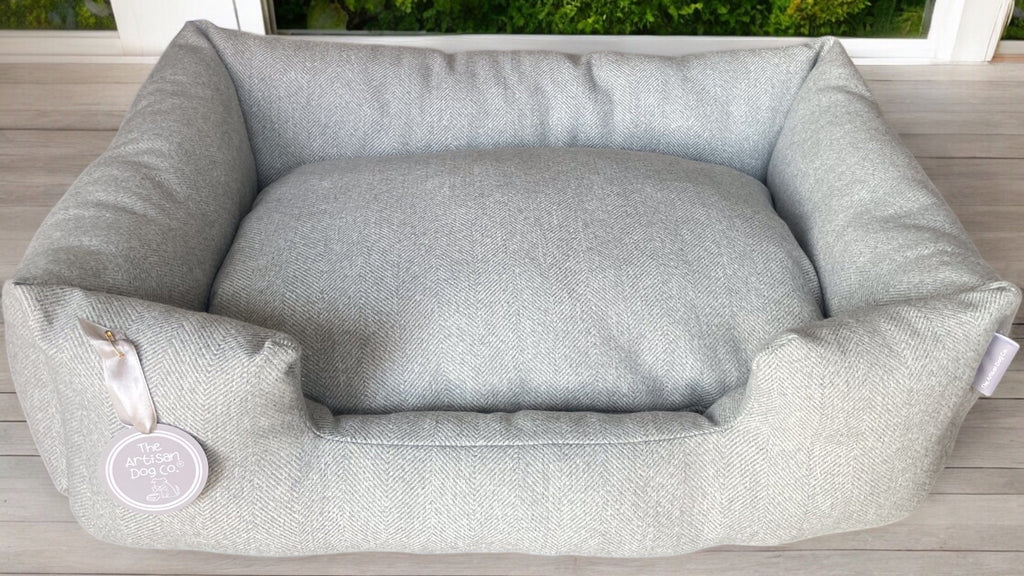 Handcrafted Luxury Dog and Cat Bed in Herringbone Fabric