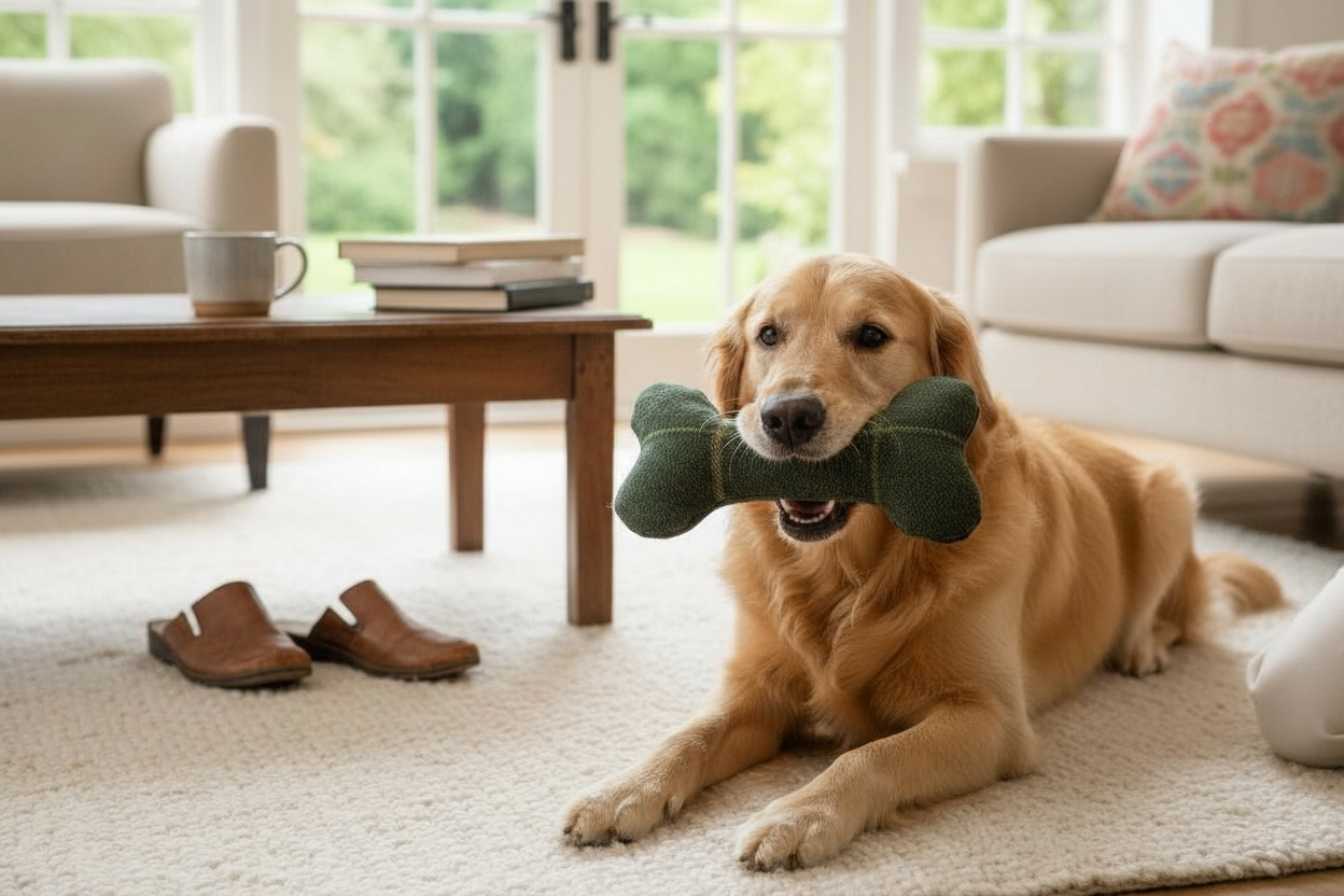 Handcrafted Toy Squeaky Dog Bone Forest Green Check