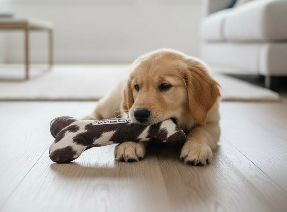 Handcrafted Toy Squeaky Dog Bone in Choice of Fabrics