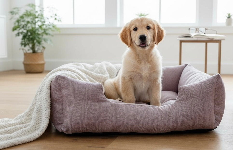 Handcrafted Luxury Dog and Cat Bed in Herringbone Fabric