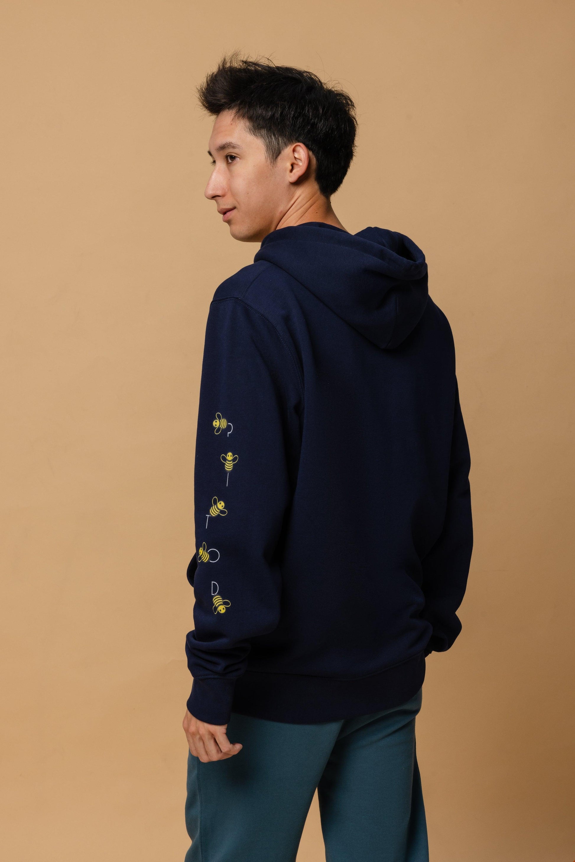 Navy Bee Hoodie in Organic Cotton