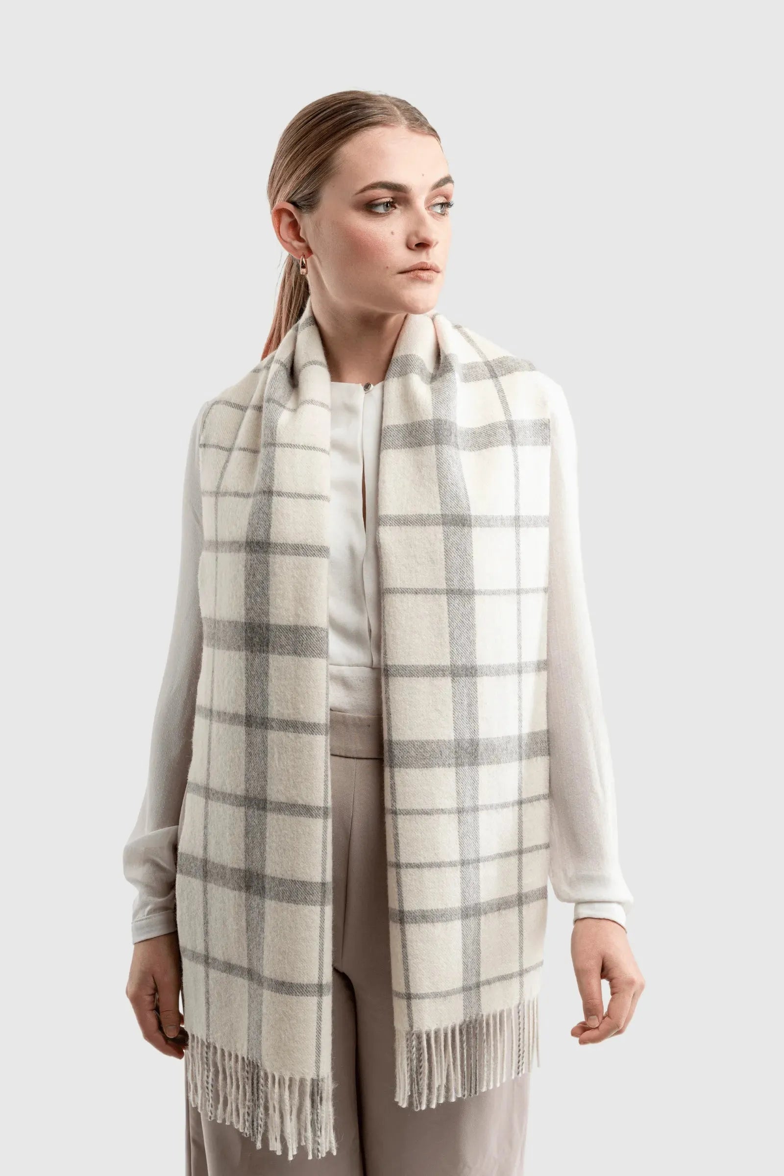Alpaca Plaid Scarf in Natural Undyed Fibres