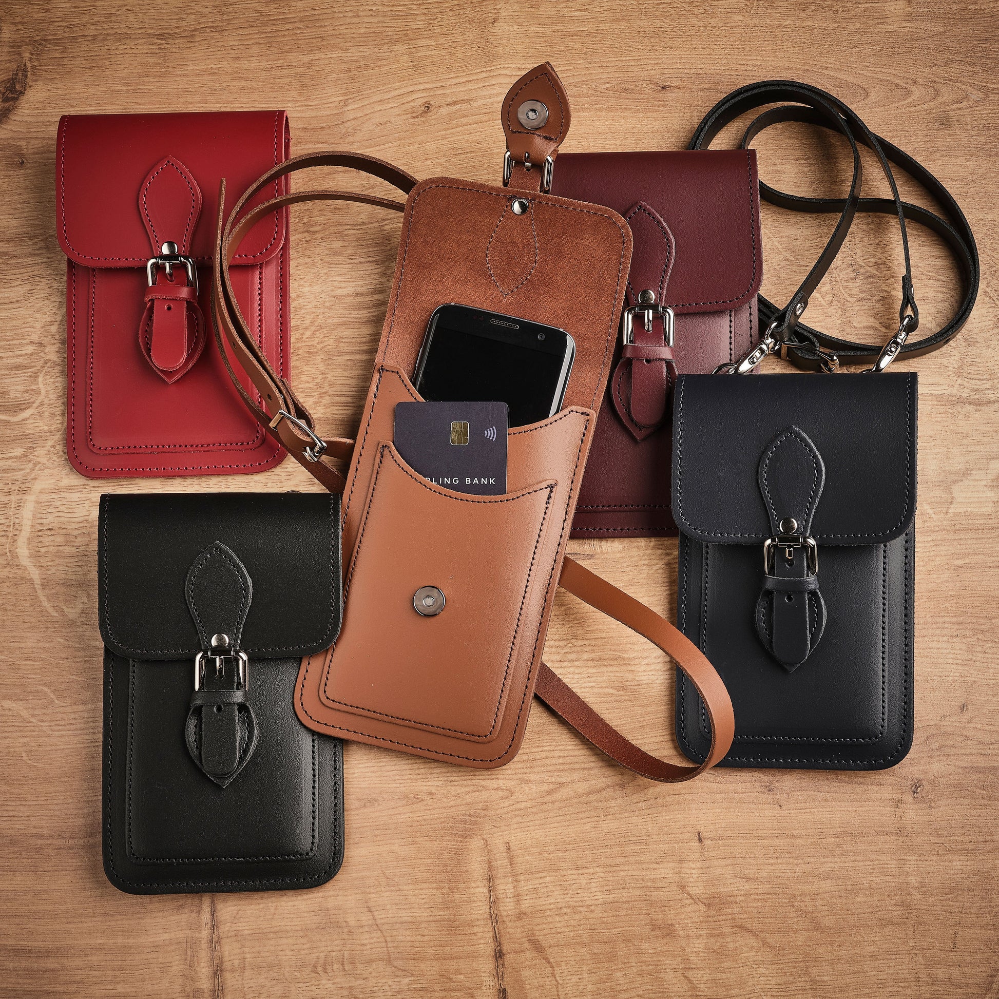 Handmade Leather Mobile Phone Pouch in Black