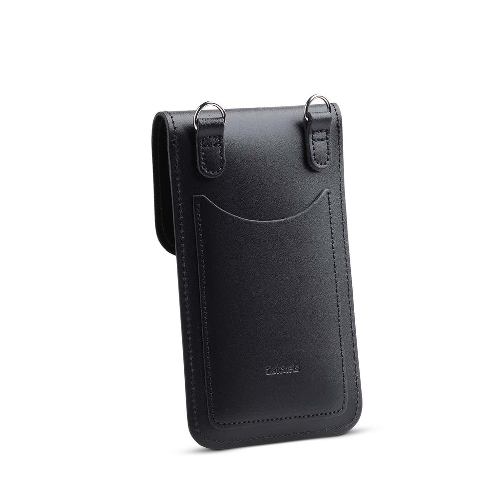 Handmade Leather Mobile Phone Pouch in Black