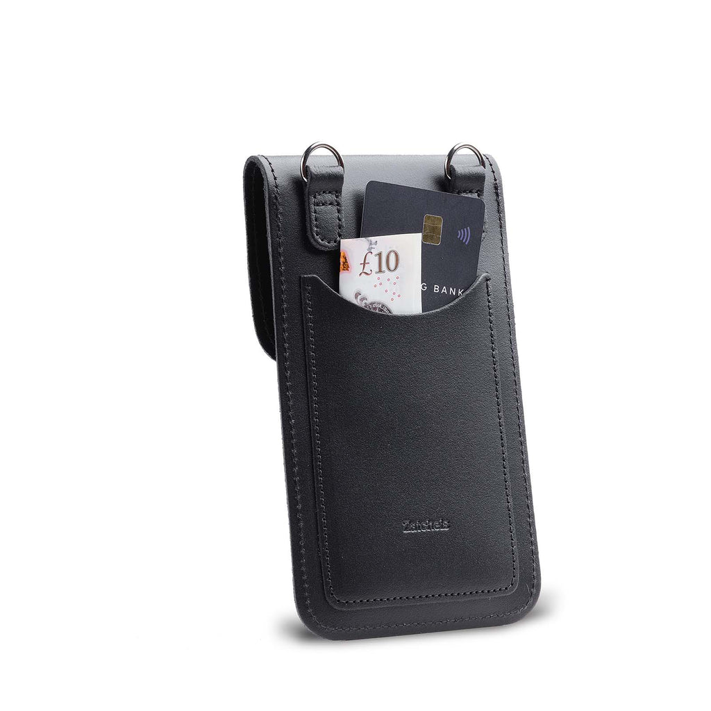 Handmade Leather Mobile Phone Pouch in Black