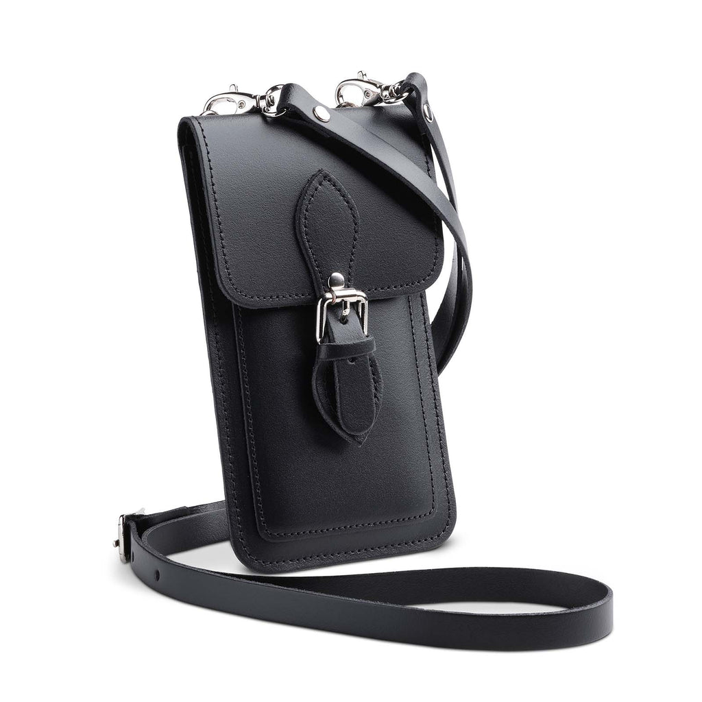 Handmade Leather Mobile Phone Pouch in Black