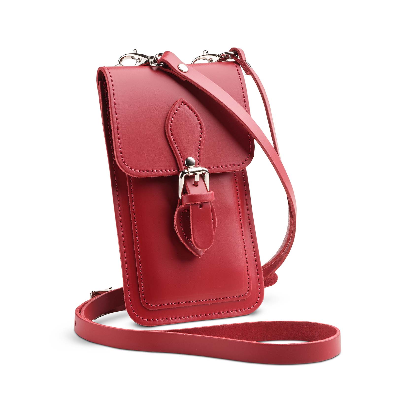 Handmade Leather Mobile Phone Pouch in Red