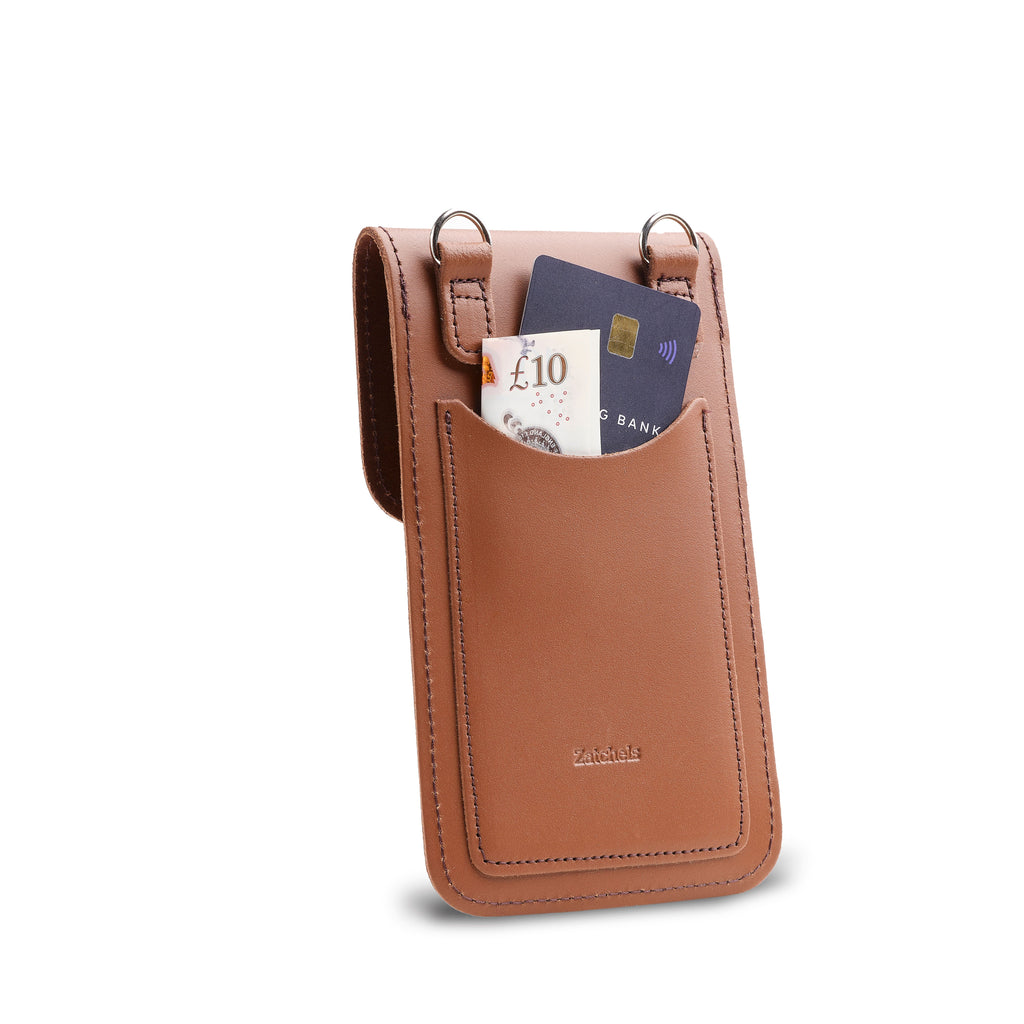 Handmade Leather Mobile Phone Pouch in Chestnut
