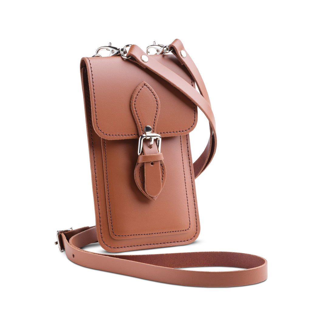 Handmade Leather Mobile Phone Pouch in Chestnut