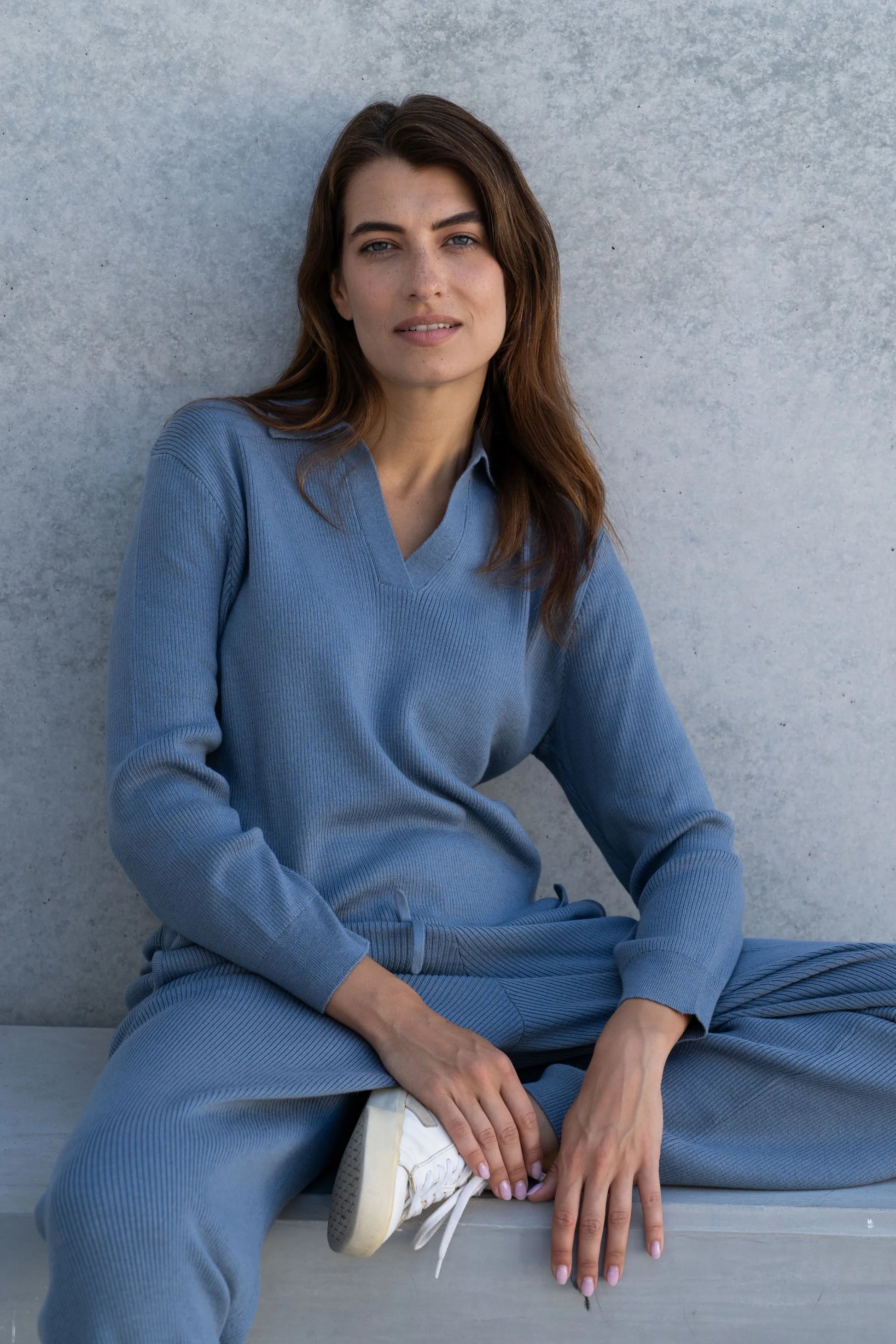 Ribbed Lounge Jumper in Pima Cotton and Baby Alpaca