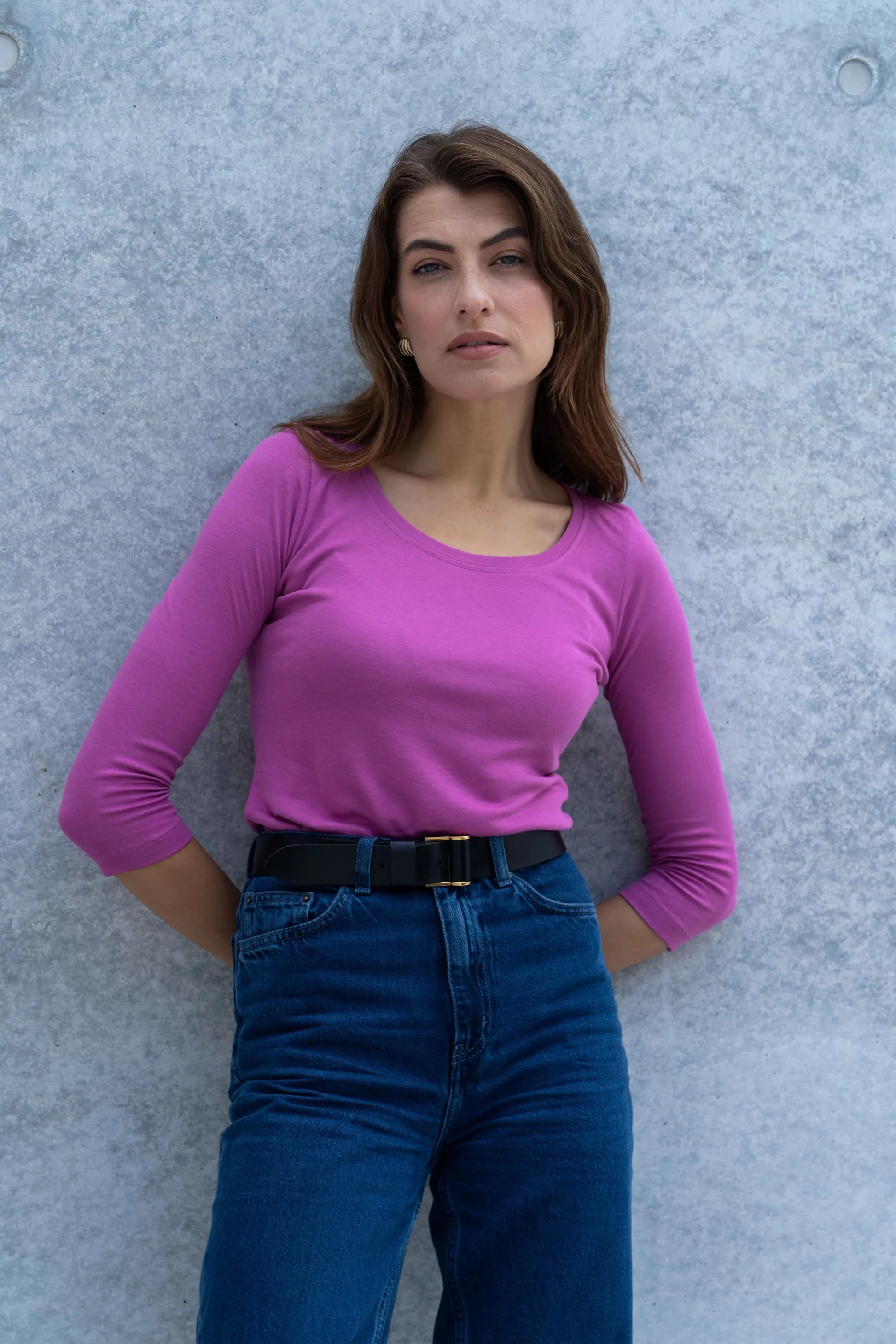 Three Quarter Sleeve Scoop Neck Cotton Modal Blend Tee