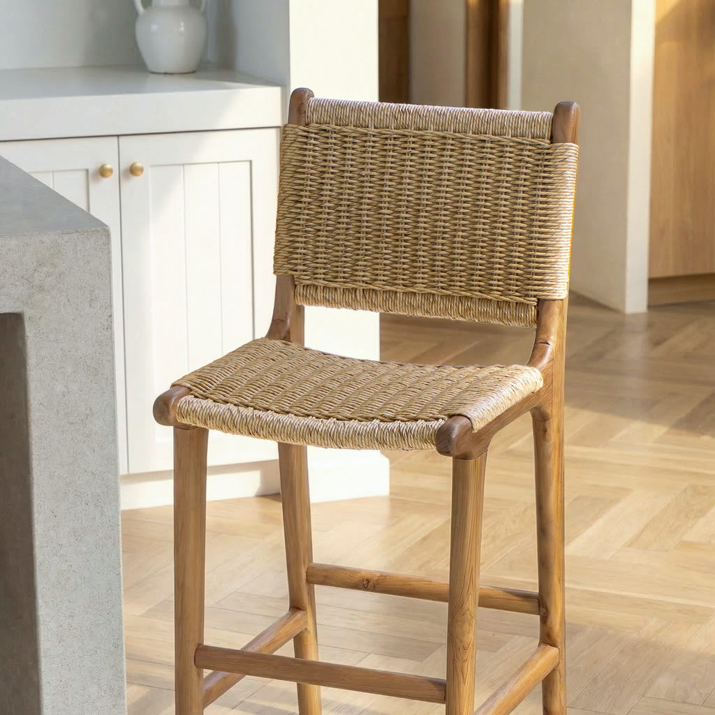 Zara Teak & Rattan Bar Stool