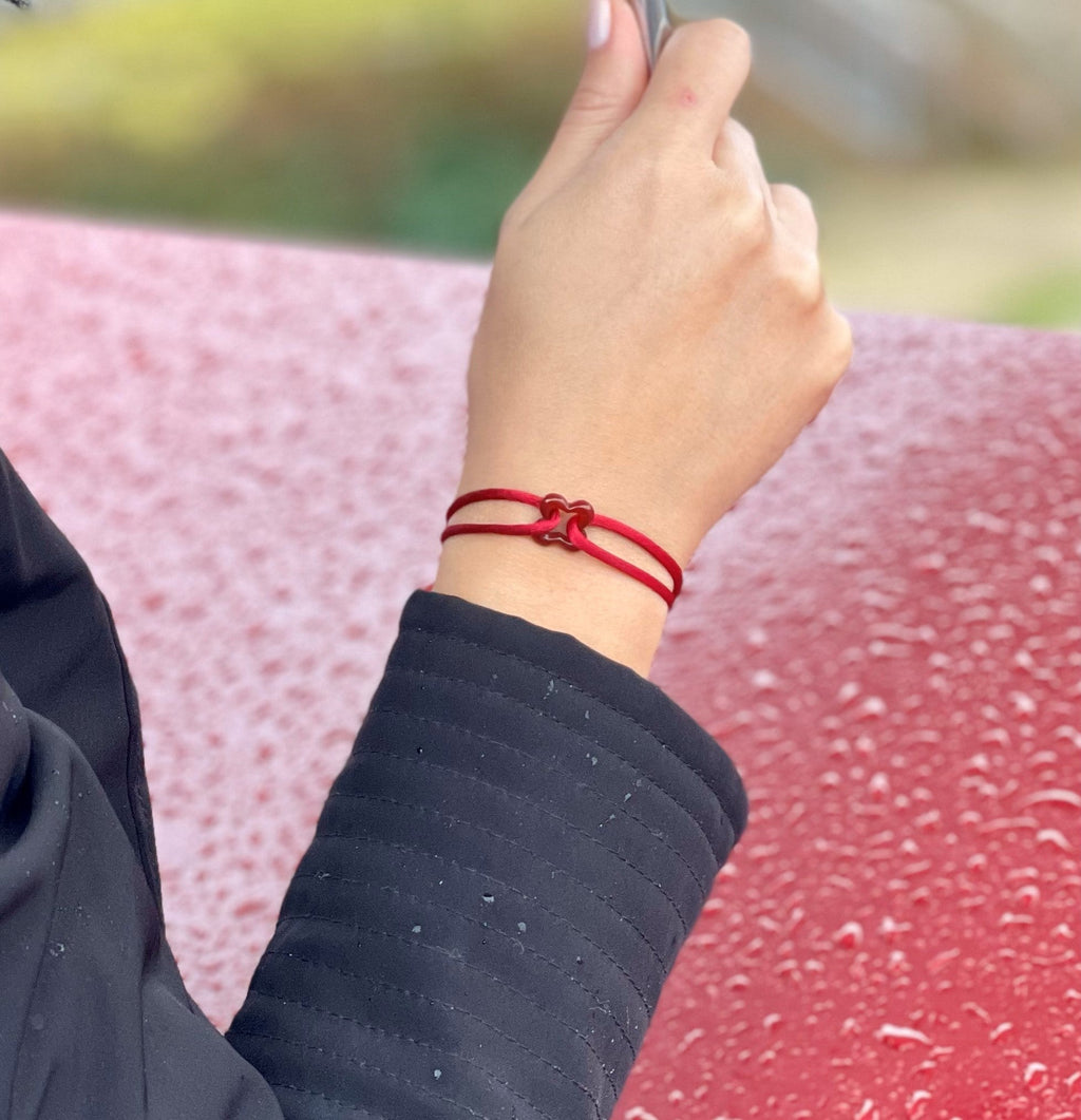 Red Clover Cord Bracelet with Carnelian