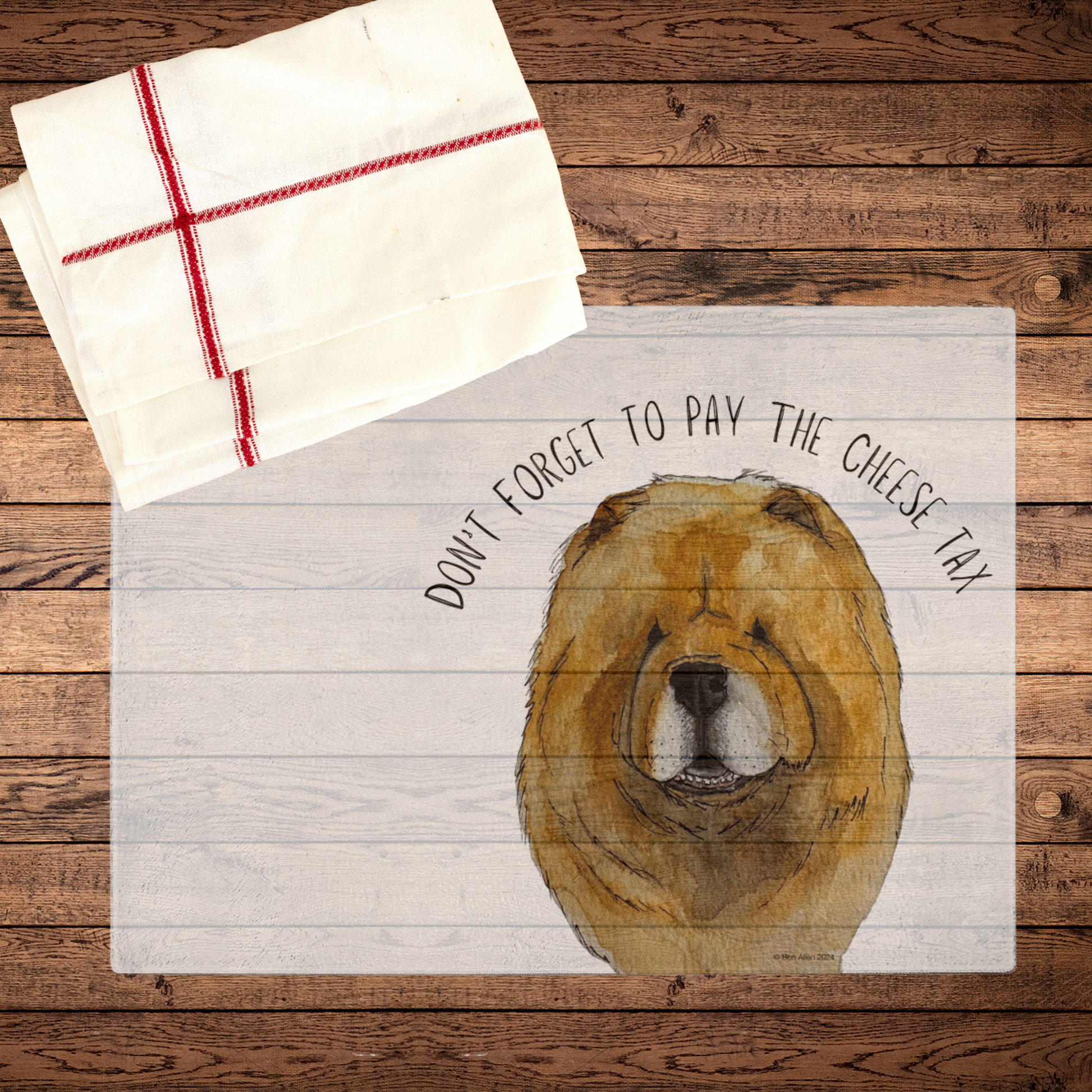 Red Chow Chow Cheese Tax Glass Chopping Board