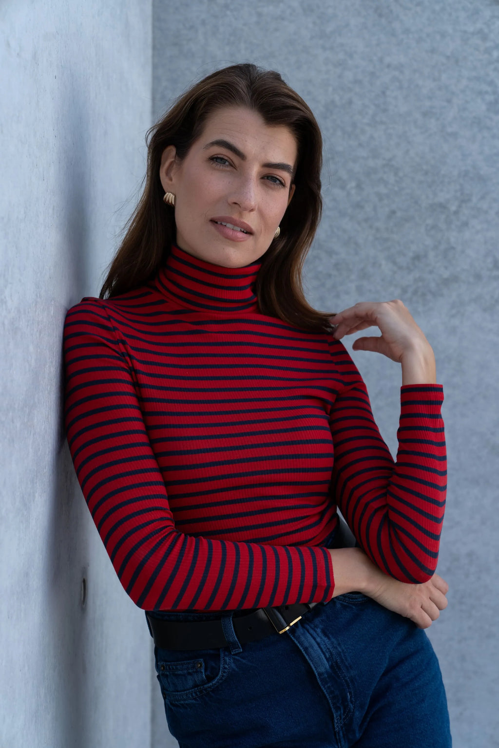 Striped Cotton Roll Neck Long Sleeve