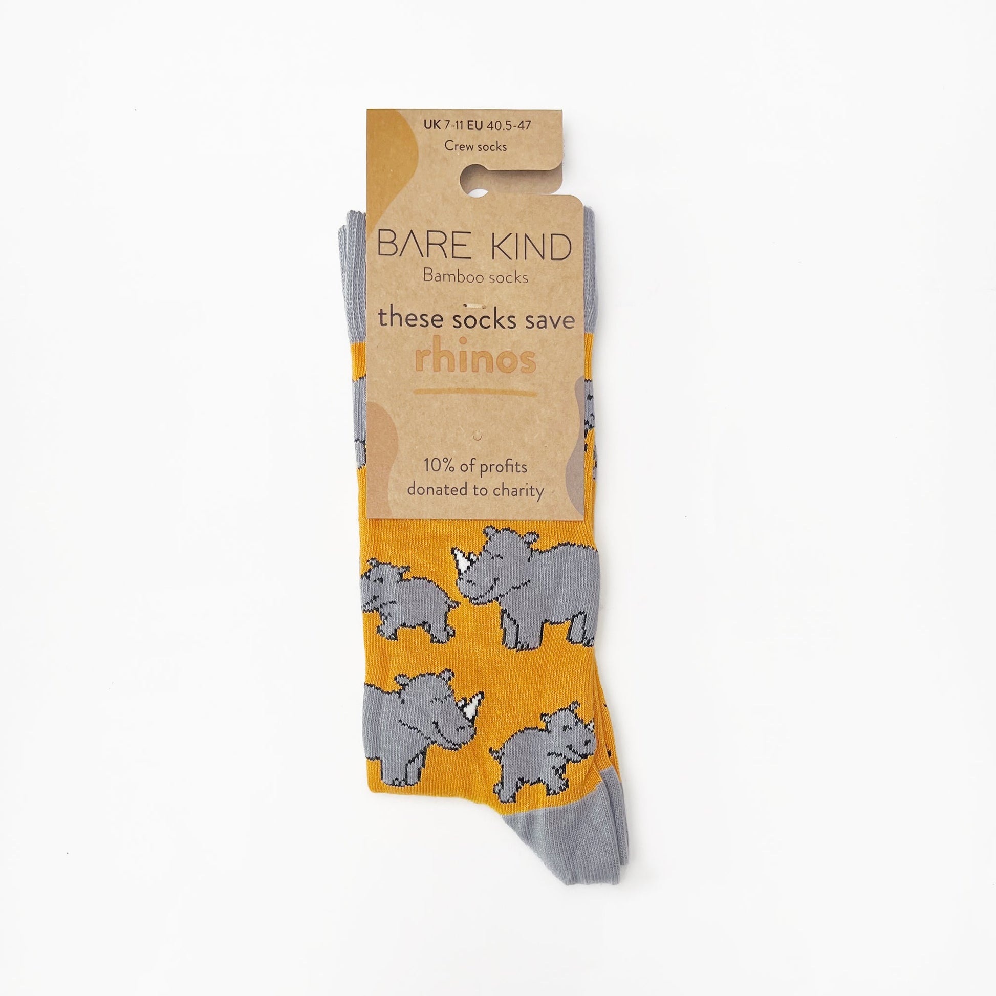 Save the Rhinos Bamboo Socks in Sunshine Yellow