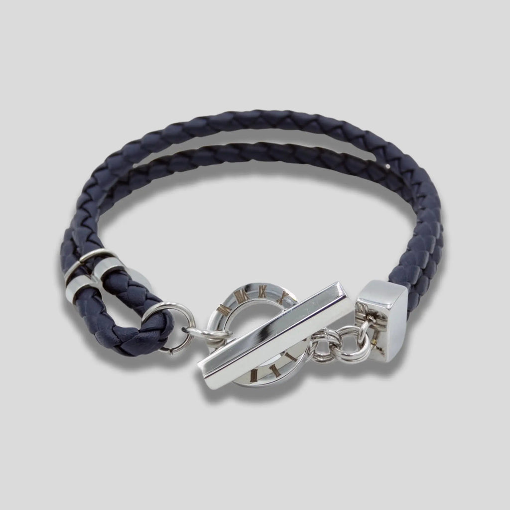 Roman Blue Leather Bracelet with Engraved Numerals