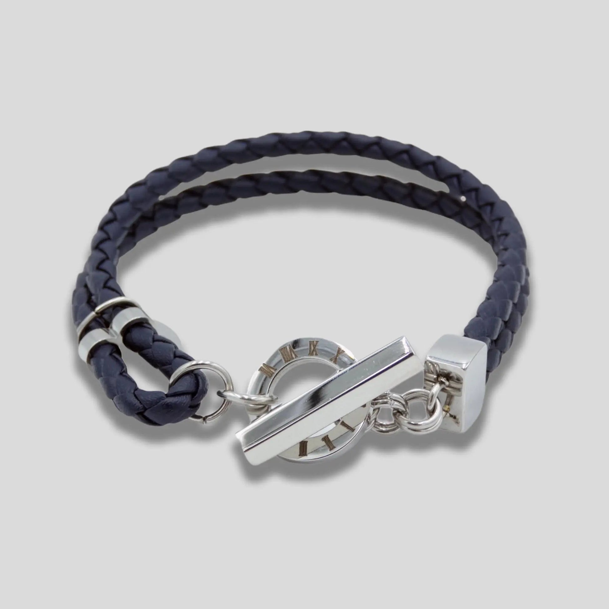 Roman Blue Leather Bracelet with Engraved Numerals