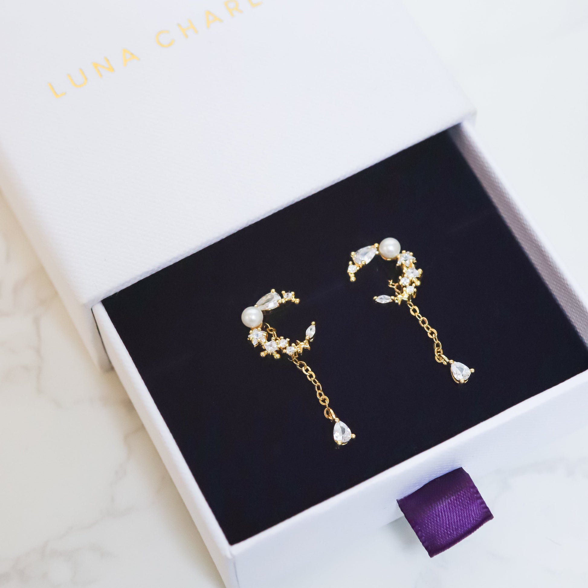 Moon Drop Earrings in 18K Gold Plated Sterling Silver