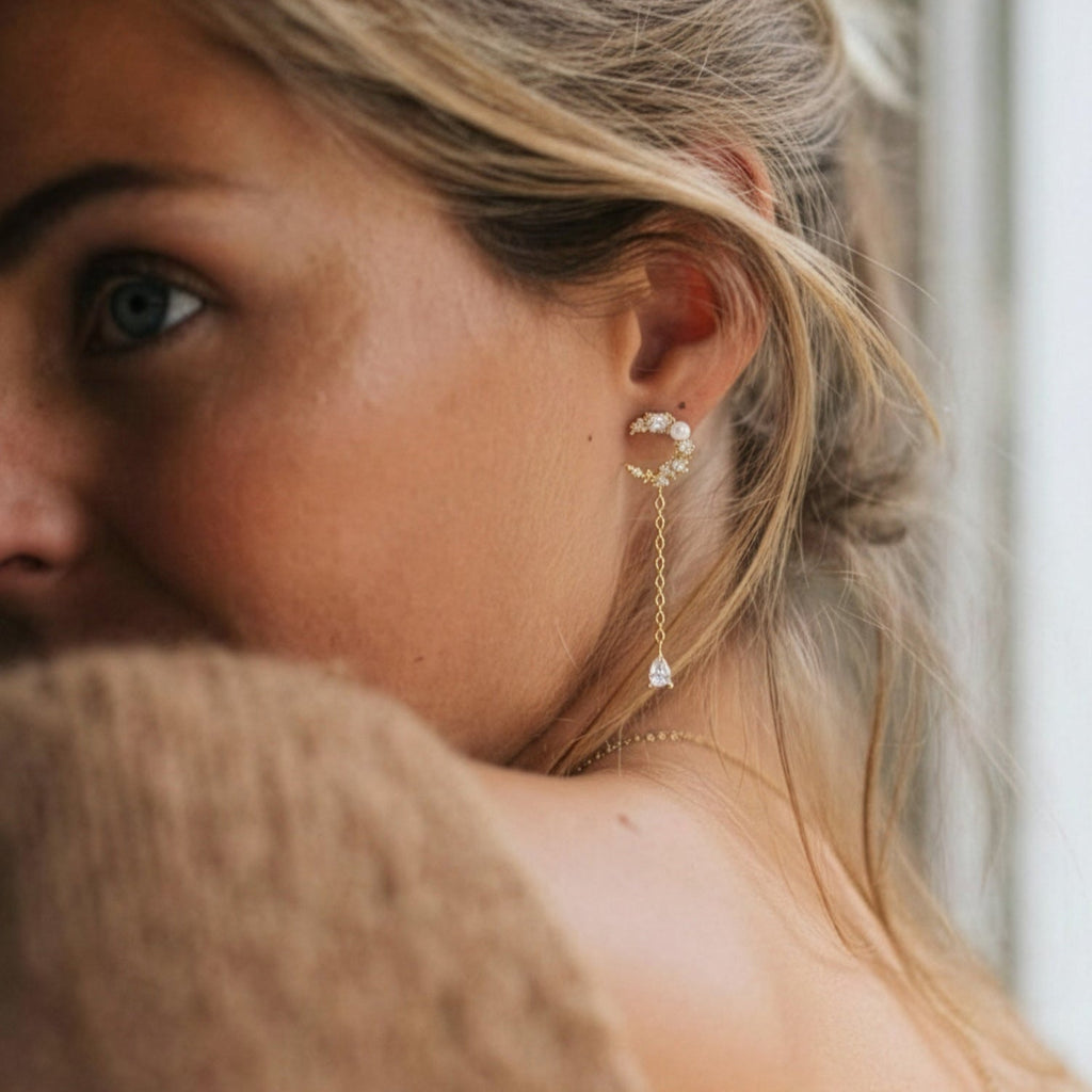 Moon Drop Earrings in 18K Gold Plated Sterling Silver