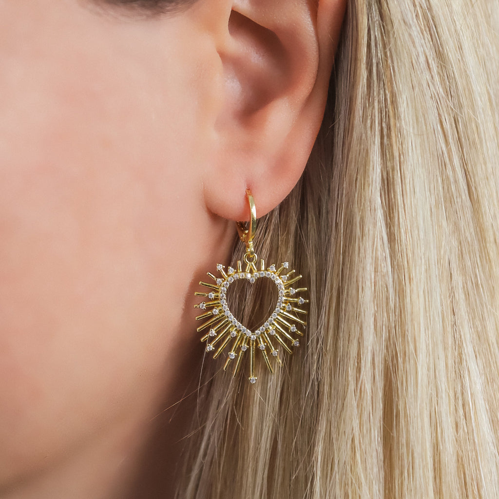 Starburst Heart Earrings in 18K Gold Plated