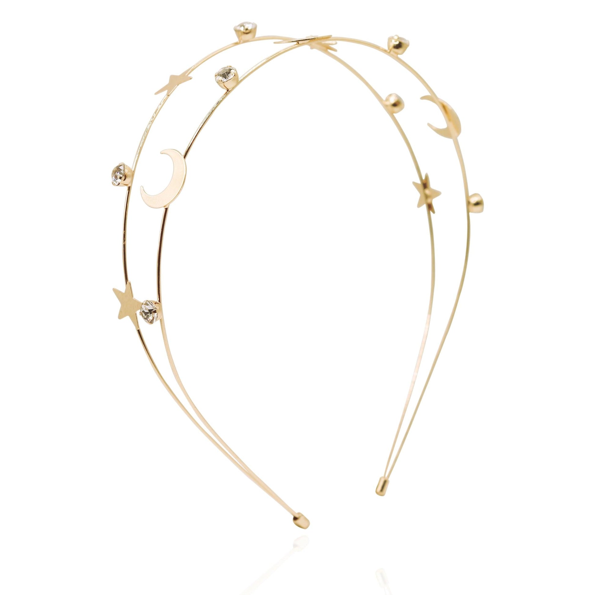 Gold Moon and Star Headband with Rhinestones