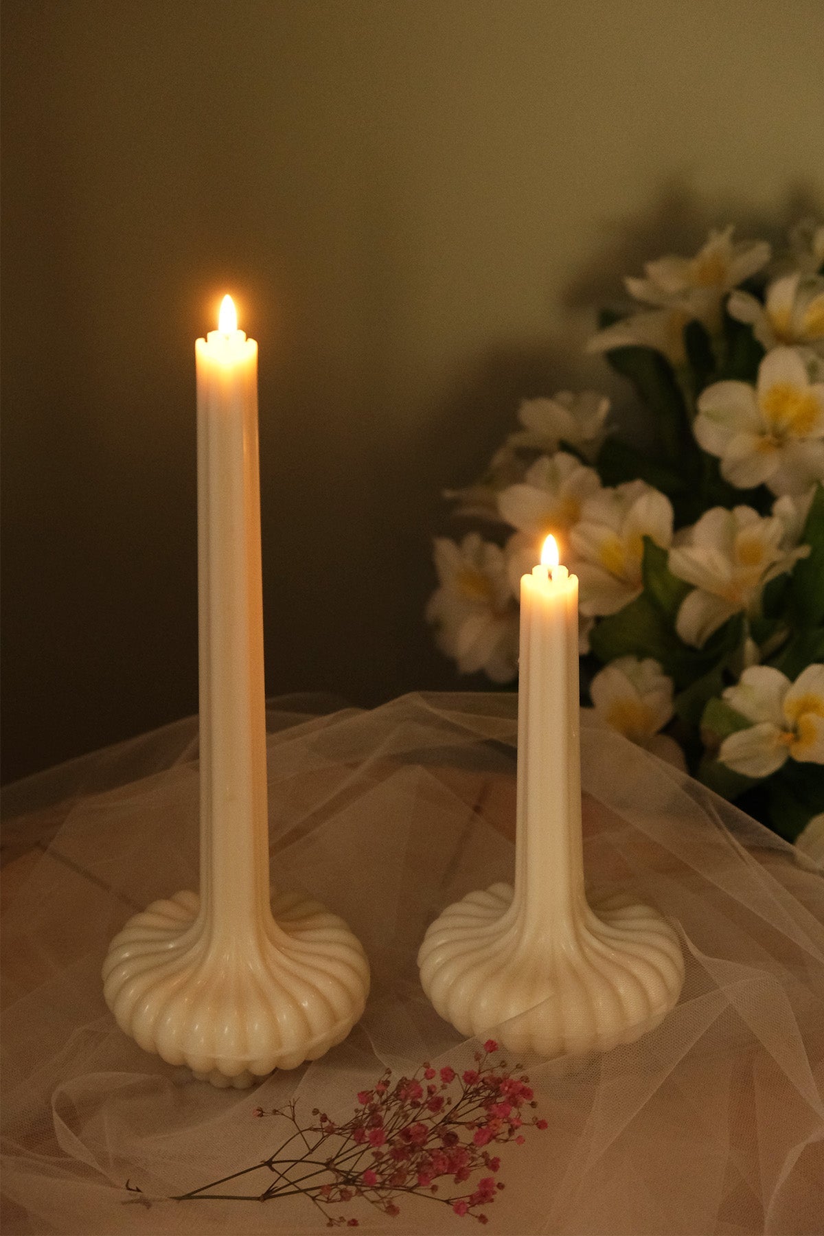 Scalloped Pillar Candle Duo Small and Large