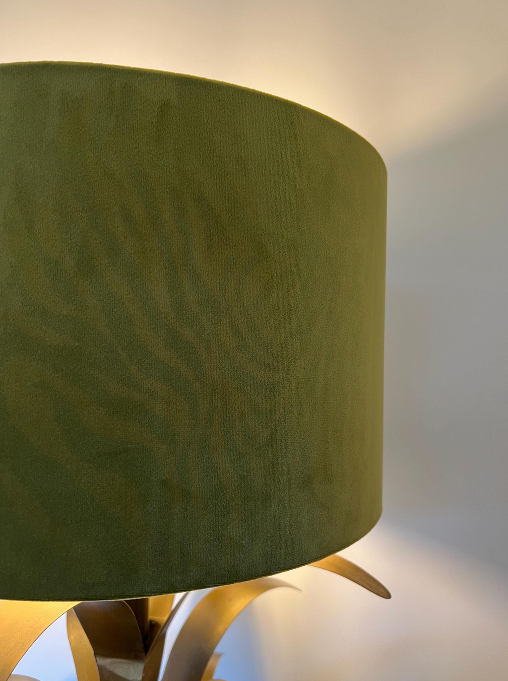 Olive green velvet drum lampshade/ ceiling light shade with zebra print cotton interior