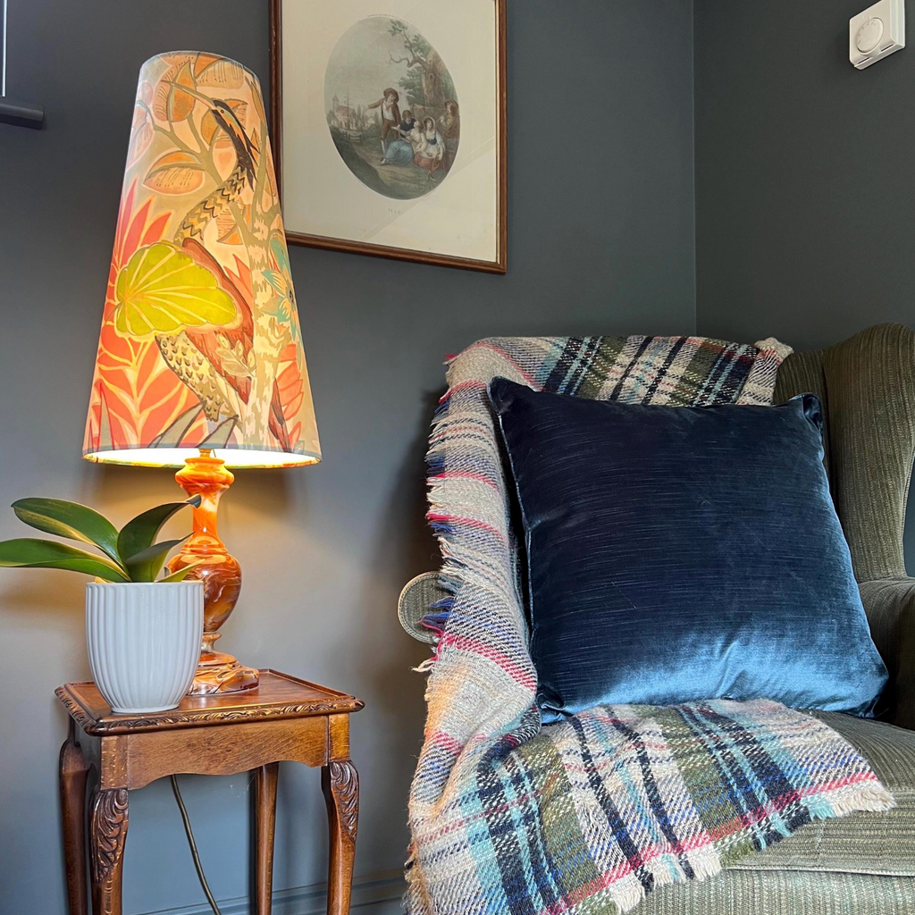 Floral pastel Velvet cone lampshade, extra tall lampshade
