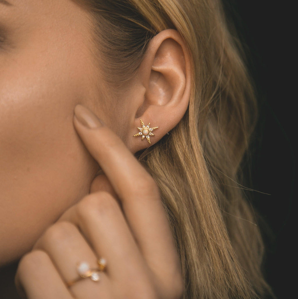 Serin Star Opal Stud Earrings in 18K Gold Plated Silver