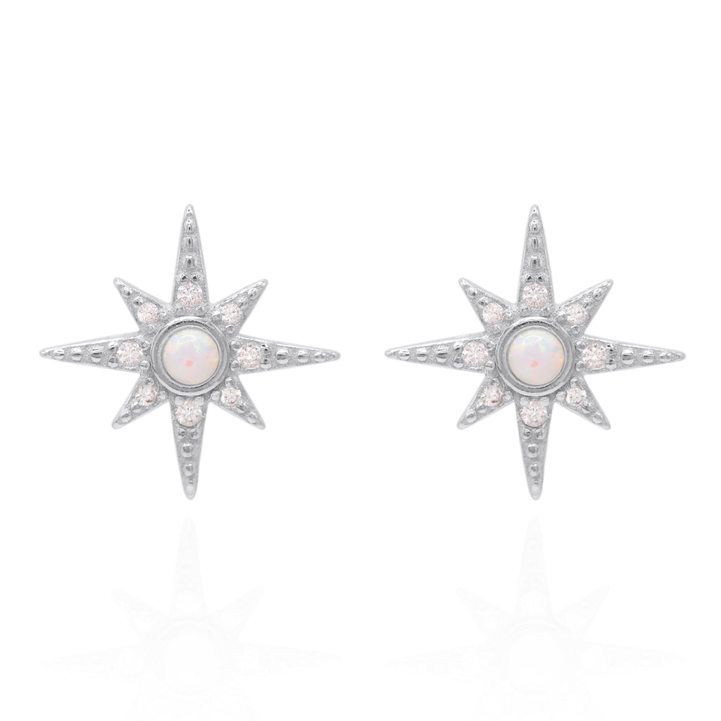 Serin Star Opal Stud Earrings in 925 Sterling Silver