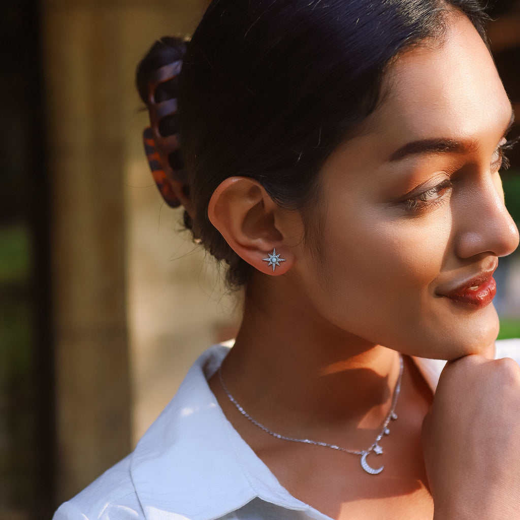 Serin Star Opal Stud Earrings in 925 Sterling Silver